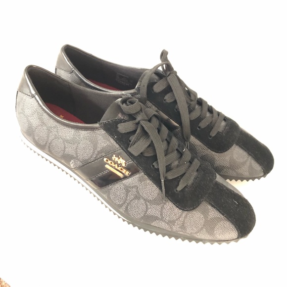 NEW Coach Leather gold Logo Shoes / Sneakers size 10 black laces - Picture 4 of 6